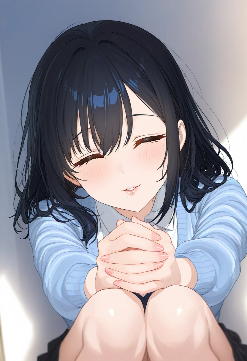 Cute girl、Open clothes、Embarrassed blush、A reluctant, frustrated, crying face、Anal、Spread your legs、Place your hands on your private parts、Black Hair