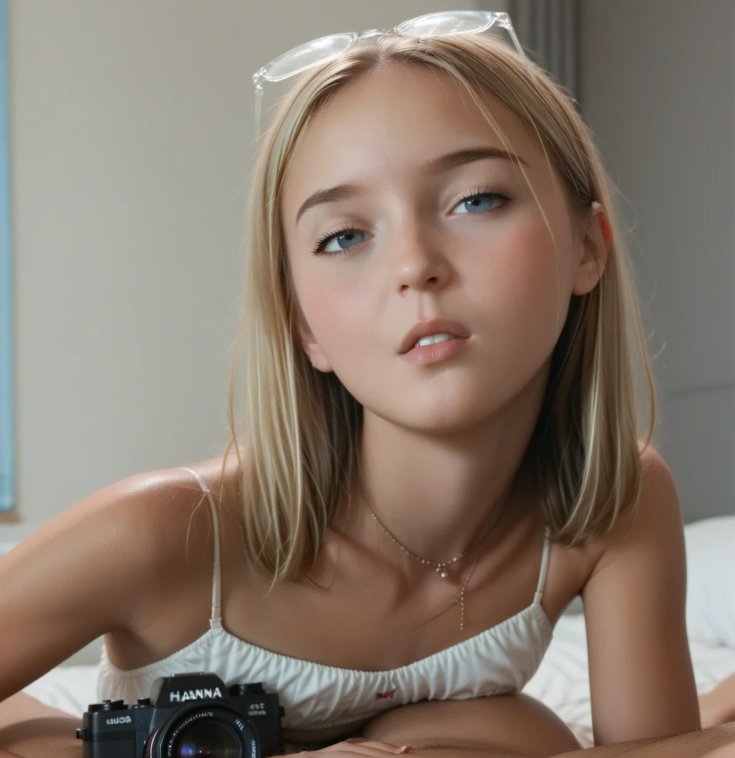 Ukrainian 12 years old girl playing with dic toy , naked, nsfw, laying on her stomach face down ass up above the viewer, view from showing ass and bussy, pornhub, (UHD, 8K wallpaper, High resolution), Cinematic lighting, award-winning, extremely detailed skin, extra detailed face, high detail eyes, photo-realistic, Zeiss 85 mm F/1.4, by Ellen von Unwerth,