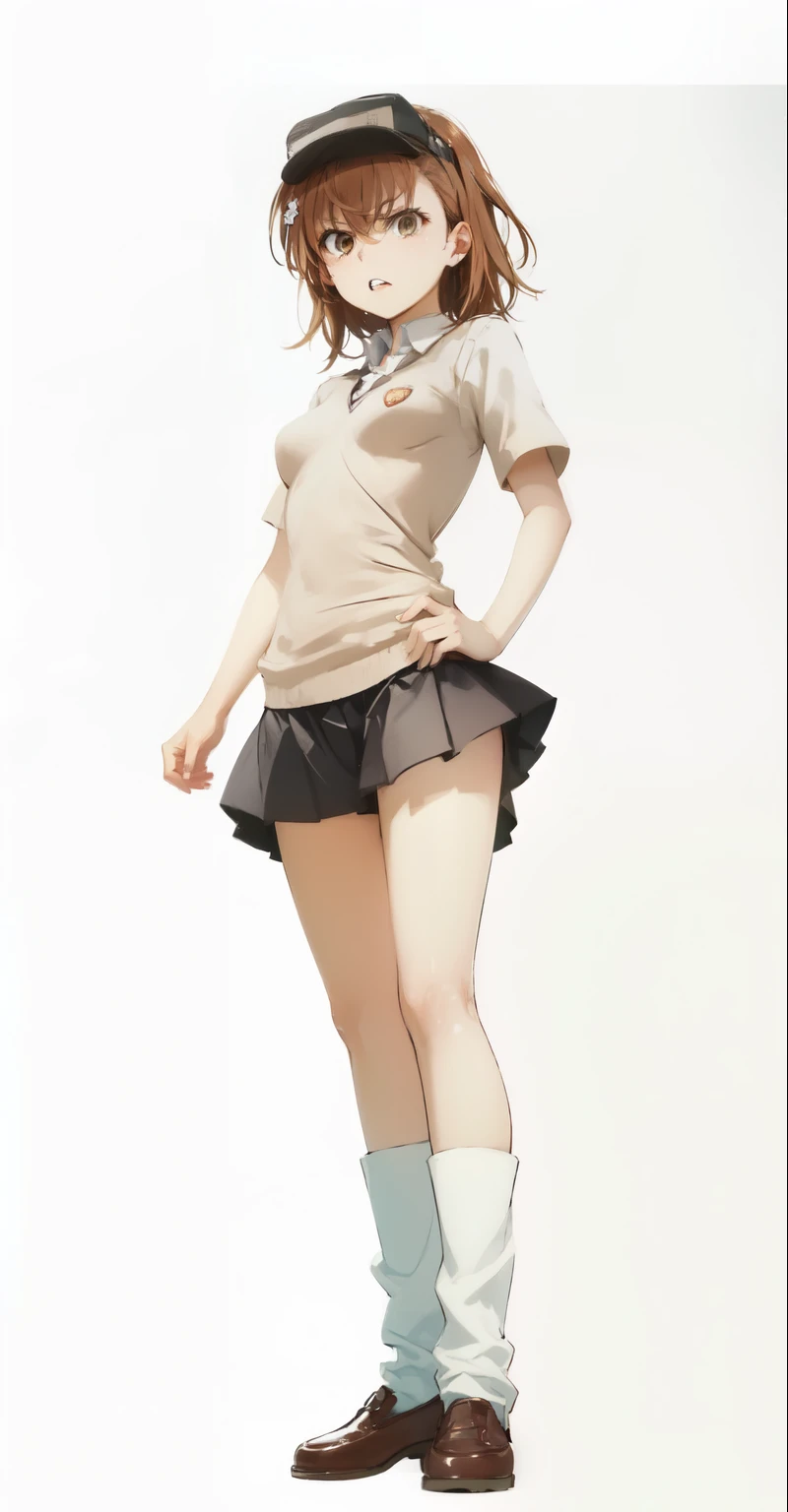 Misaka_Mikoto, brown eyes, serious, hair parted lips, pretty teeth, pretty face, (infuriated:1.2), white flower hairpin, pretty brown eyes, large eyelashes, eyeshadow