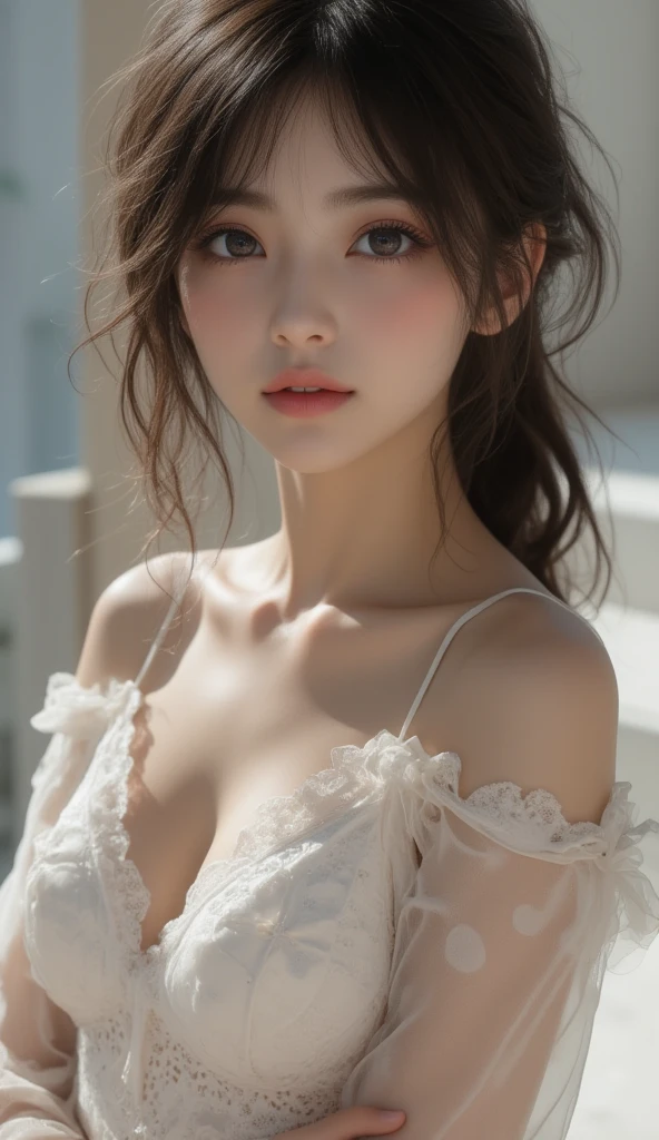(Raw photography、top-quality)、(realisitic、Photorealsitic:1.3)、top-quality、masterpiece、extremely delicate and beautiful、A highly detailed、nffsw、A sense of unity、magnifica、Beautiful in every detail、masterpiece、浅笑、top-quality、ultra-detailliert、hight resolution、ighly detailed、Female 1 Person、Slim body、D-cups、fullnude、(Pink skirt:1.2)、(Bun hair)、(brown haired)、Look at the front、Sharp Focus、Face Close-up、pureerosface_v1:0.8 Short Hair、Open your crotch