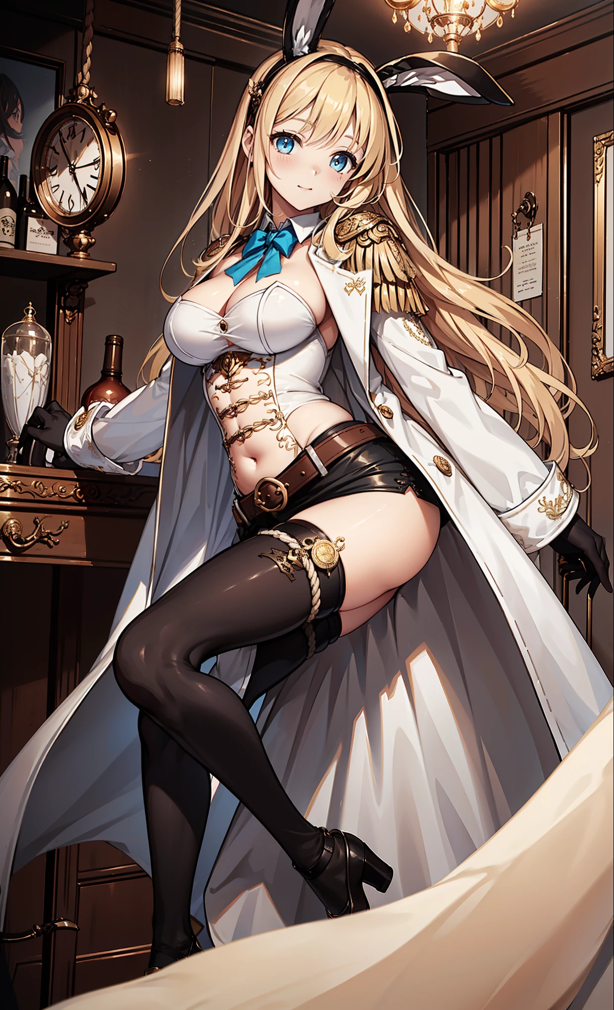 rose, blonde hair, long hair, drill hair,, anatomically correct, 1girl, cleavage, blonde_hair, drill_hair, large_breasts, long_hair, bare_shoulders, ponytail, blush, thighs, bangs(shaded face:1.2), hollow eyes, golden eyes, looking at viewer, heavy breathing, seductive smile, upper teeth, lips, "glow effects, godrays, Hand drawn, render, 8k, octane render, cinema 4d, blender, dark, atmospheric 4k ultra detailed, cinematic, Sharp focus, big depth of field, Masterpiece, colors, 3d octane render, 4k, concept art, trending on artstation, hyperrealistic, Vivid colors, extremely detailed CG unity 8k wallpaper, trending on CGSociety, Intricate, High Detail, dramatic"