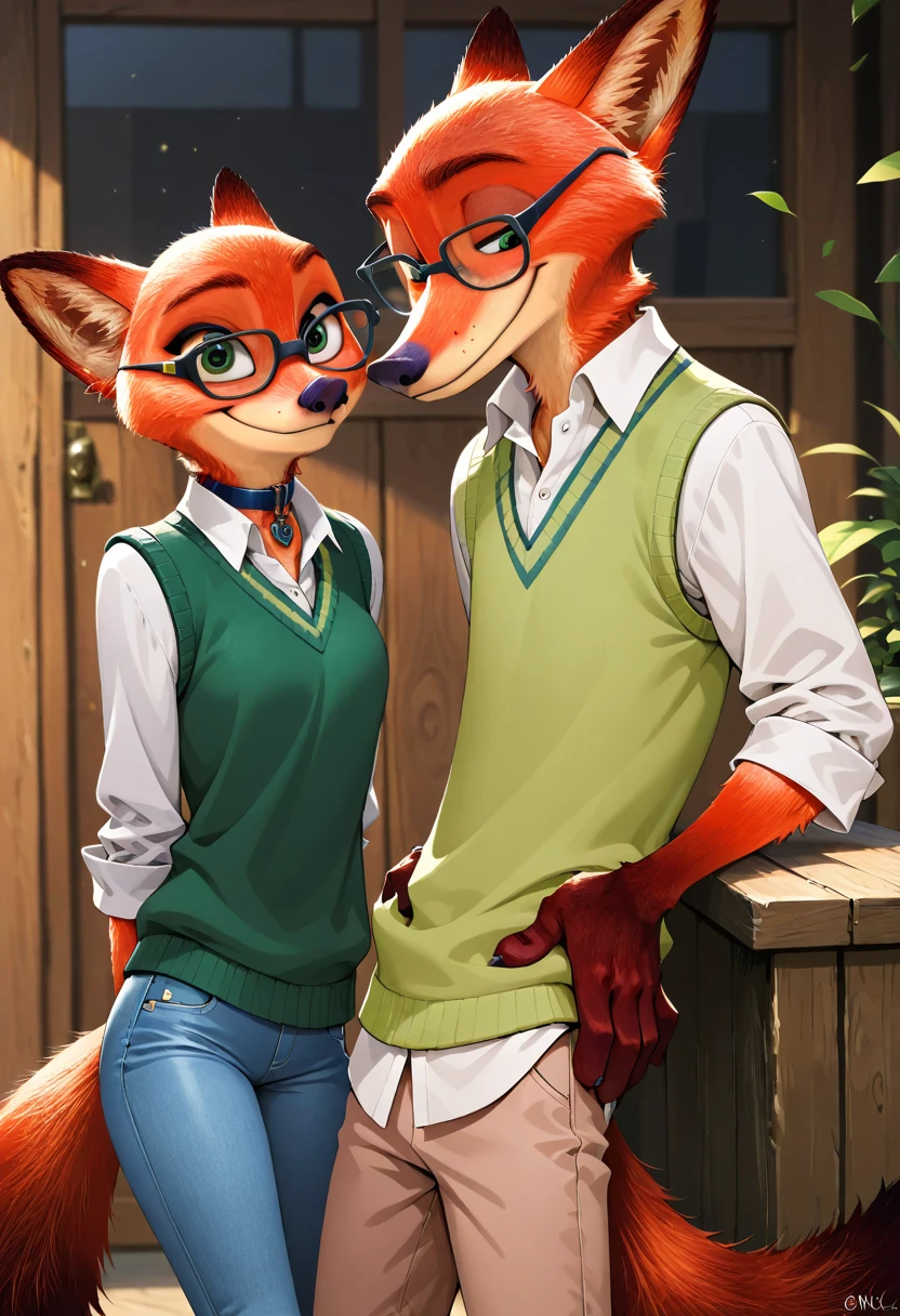 by Oaks16, by Wildering, by Albrecht Anker, duos  (nick wilde) , 1 anthro fox and other 1 wolf , in house ,tight shirt,tight jeans,sunglasses on top of head  ,purple stripes necktie, blue eyes, sitting on floor, three-quarter view, looking at viewer, hand on cheek, BREAK, (house , detailed background), masterpiece, best quality, 4k, 2k, high detail, absurd res macro size reaching the ceiling red blush on the cheek embarrassed face bulge head reaching the ceiling paws focus too big giant size difference giant penis and testicles handjob cum on body and face everywhere hard drunk face , drink beer with 1 wolf give handjob to nick wilde 1macro and 1micro huge size difference 