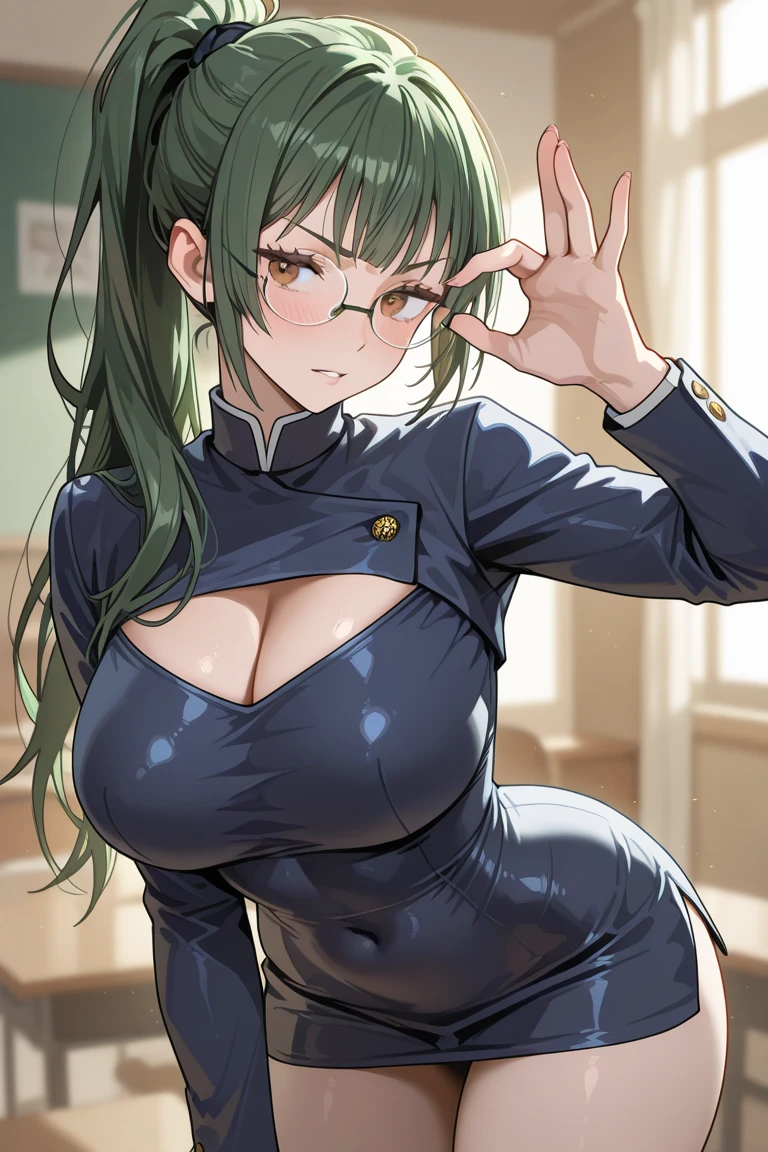 (Masterpiece), Best Quality, ultra-detailed, 1girl ( anosillus II, Slender and sexy body, Big and pretty breasts, naked body, dark green hair, brown eyes, half-closed eyes), a come-hither face, parted lips, solo, nose blush, blush, racing queen, white leotard, long gloves, white thighhighs, in the locker room, in the locker, against the wall, standing, hands up, hands on wall, Sexy waist teasing , spread legs, from_below, incoming hug kiss