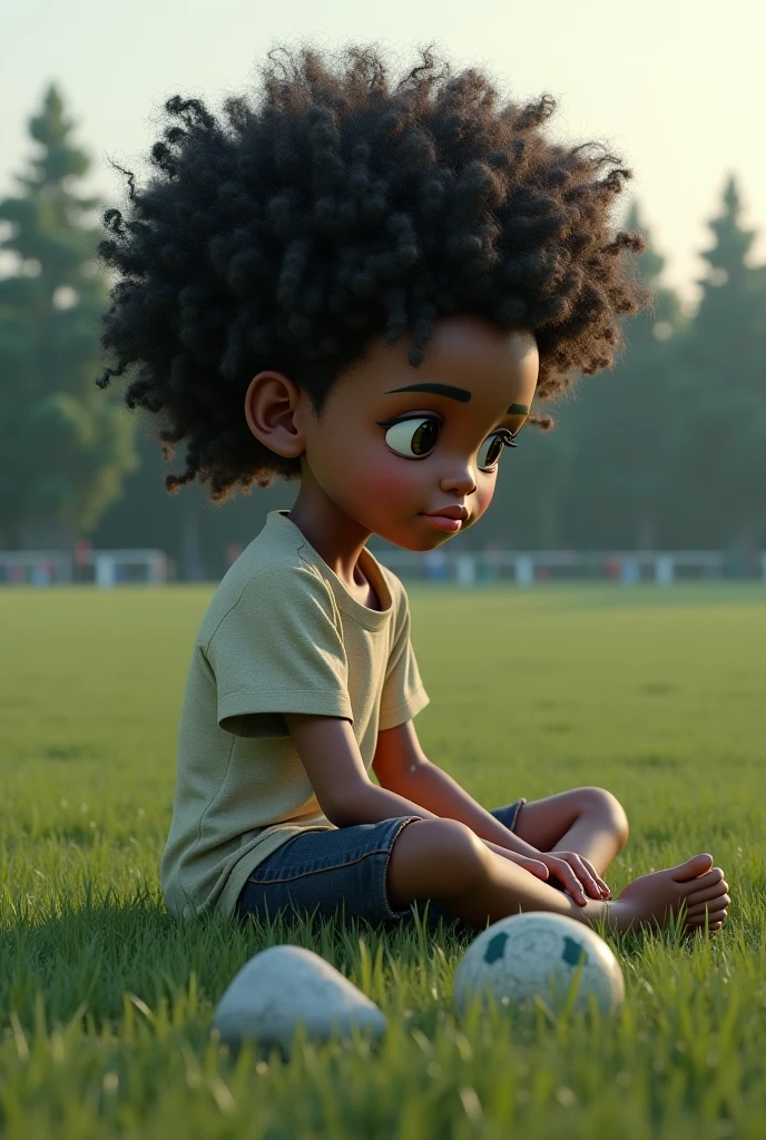 3d character, 1girl, dark ebony skin, tomboy with very short blonde hair with a red eye color, thin nose, front position with a thin body, full body and smiling, tomboy, naked body, socks, sneakers, sitting in a bench , sports park, spread legs, pussy,