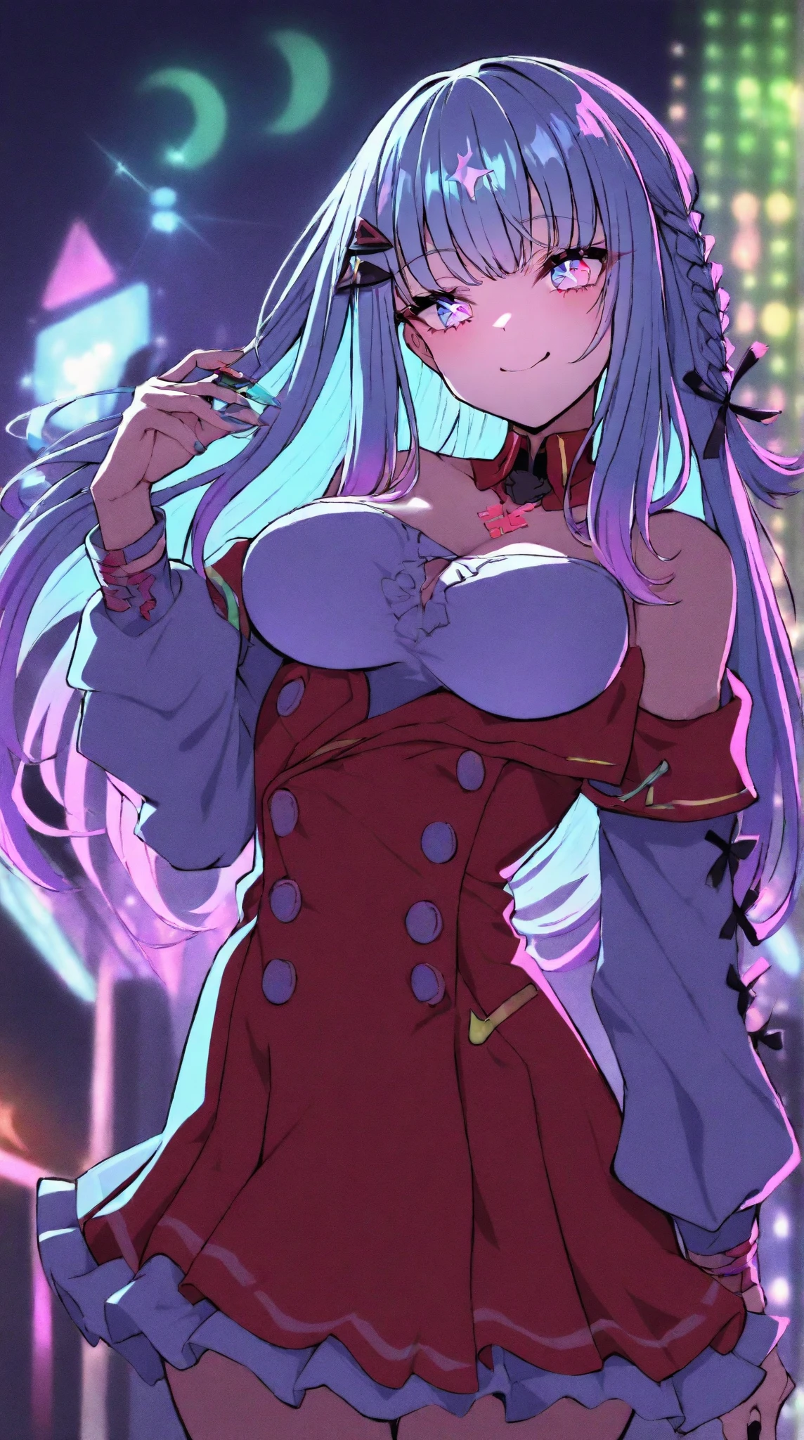 dark sakura, long hair, hair ribbon, pantyhose, christmas playboy bunny girl, bare shoulders, evil smile, cowboy shot, highly detailed, HD, 4K, Masterpiece, highres
