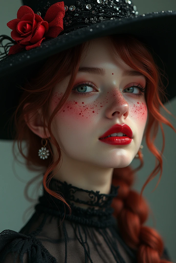 A very beautiful toreador vampire with extremely red hair, she has one blue eye and one green eye, she also has freckles, She has noble origins and is very fond of jewelry and always wears high heels., your high heel is elegant and chic, at the moment she is wearing modern 21st century clothes