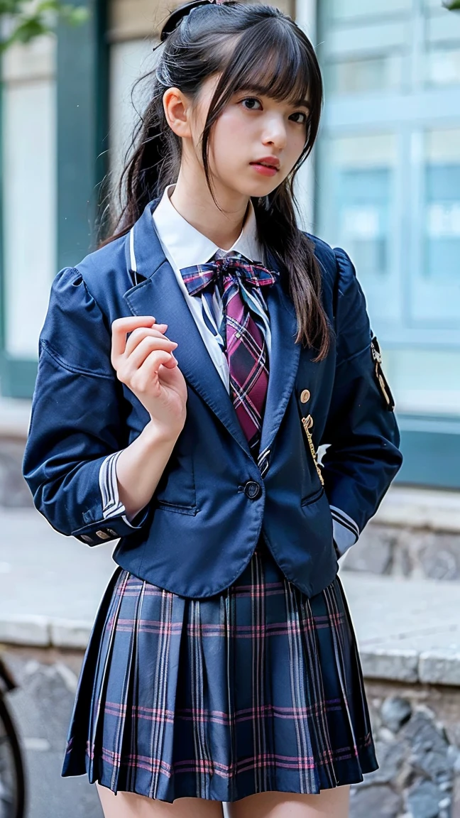 (1 Japanese lady, age 20s, (highest quality: 1.2), (Realistic), (Realistic: 1.37), Ultra-high resolution, cute, dimples, friendly, kind smile, Mouth closed,Red cheeks embarrassment, Beautiful details, Beautiful Nose, Black twin tails,Giant Dulcefo, pork, Thighs, Ample Round Bosom, Healthy Body Proportions, Self Snap,Thin Tight Shirt,University Uniforms,blazer,Pleated skirt,(The skirt is tartan check pattern....:1.3),(Sitting:1), Sitting on the ground in the city at night,(Hold my feet:1),From above, High-Angle-Shot, Bring your face closer, Bokeh)