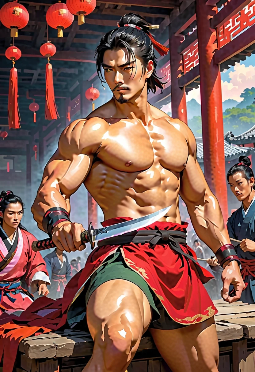 A single Thai male character wearing a Thai warrior outfit and holding a Thai weapon.