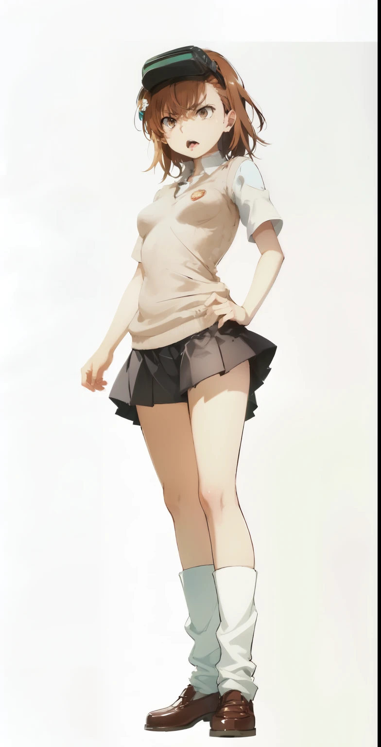 Misaka_mikoto, very angry expression, furious, yelling, angry brown eyes. parted lips, pretty teeth, tongue, pretty face