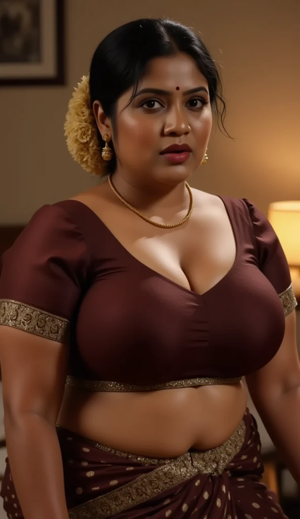 Indian Girl bra arms crossed in front of her big cleavage fat chest  big breasts fat Chubby 