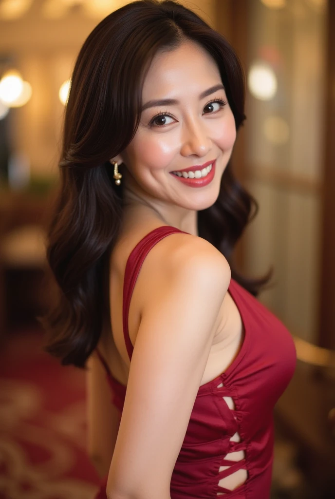 Beautiful mature woman with beautiful wavy long hair, Sexy clothes, Mature Woman, Deep red lipstick, Ultra-high resolution,(Realistic:1.4), ((Highest quality)), ((masterpiece)), (be familiar with),