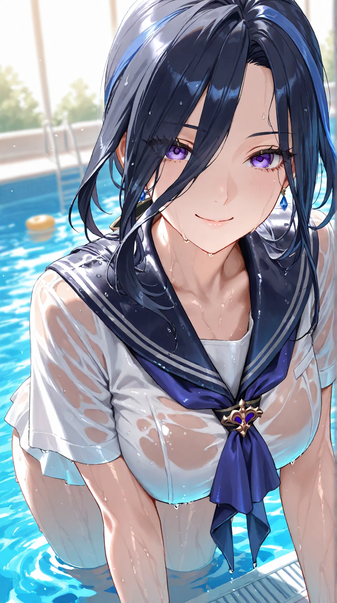 masterpiece, super fine illustration, best quality, light particles, ultra-detailed, 8K wallpaper, (bright colors:1.2),,(cowboy shot,from front),1girl,idolmaster, ((sizuka mogami)), (, beautiful girl), (beautiful eyes),(beautiful hair), (midium ponytail hair),(pink ribbon),(wet hair), (shiny hair),(wet skin), (dark skin),(shiny skin),(((blue and white woman tennis uniform))),(wet clothes),(the waist),(flat chests,midium breasts), ((open clothes)),(((pubic hair:1.3)),(bsp, pussy juice dripping,pussy, pussy slip,no makeup, sweaty body),(spread legs),(open pussy:1.3),((steam)),(scatter sweat),(embarrassed,smile), ((open mouths)),(((one eye closed))),(((tongue out))),deep breathing, feel good,indecency,(squatting),(Nice touch),((Kamimei),(ecstasy),(((sex,Cowgirl,pov))),(cum shot:1.3),arched back, (a man), (intense Sex:1.7), (cowgirl style sex:1.4), (vaginal penis:1.2), hetero, (man hold girl's waist:1.4), (cum out:1.2),pov,tennis cort,