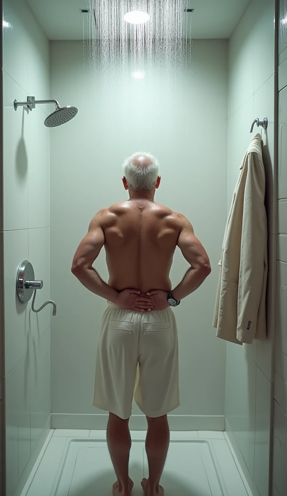 The man takes it off and sees his penis