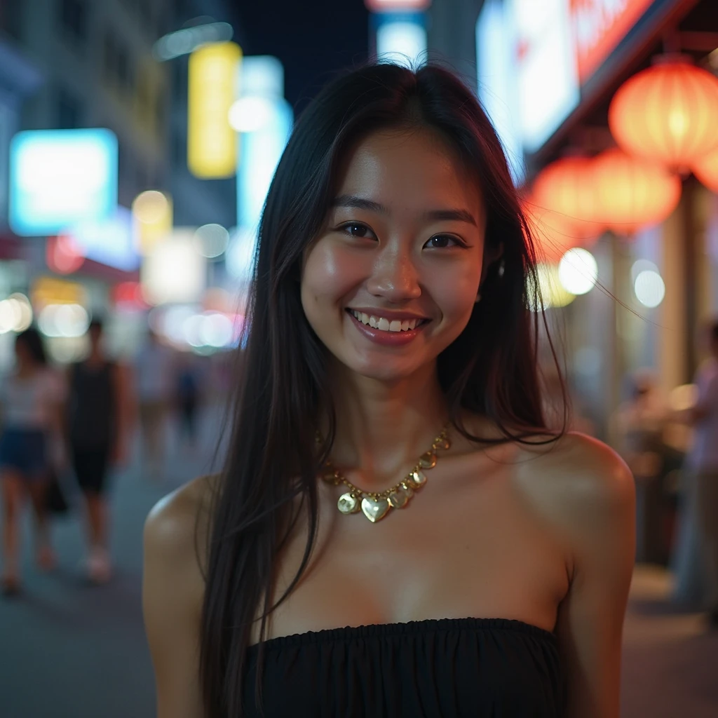 A 20-year-old woman with a very cute face like an idol、Smiling Kindly、((leica 50 mm prime lens, cinestill 800T film))、((cinematic lighting))、(Cleavage)、one piece、(((Beautiful starry sky on the beach at night)))、((Very dim lighting))、((Don't expose your face to the light))、((Long-distance shot))、(live-actionと見分けがつかない高品質)、RAW Photos、Genuine、live-action、(Artistic Expression)、High resolution、masterpiece