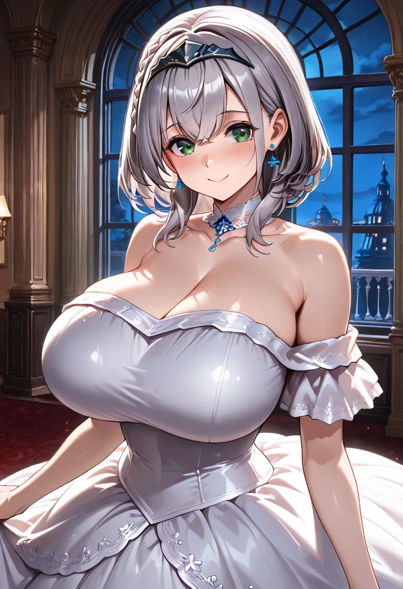 (masterpiece, top quality, best quality, official art, beautiful and aesthetic:1.2), masterpiece,best quality,ultra detailed,8k,pure white wedding dress, (pure white wedding dress with lots of frills and lace:1.3), beautiful wedding veil, tall,big female,gigantic breasts, The wind blows, pure white church, {Beautiful light}, (The light shines Shining:1.2), white rose petals are dancing,Close-up,happy,smile,blush,crowd,akaneshinjou, shinjou akane, light purple hair, (pink eyes:1.2), short hair,
BREAK looking at viewer, BREAK (masterpiece:1.2), best quality, high resolution, unity 8k wallpaper, (illustration:0.8), (beautiful detailed eyes:1.6), extremely detailed face, perfect lighting, extremely detailed CG, (perfect hands, perfect anatomy),(((huge boobs))),underboobs,