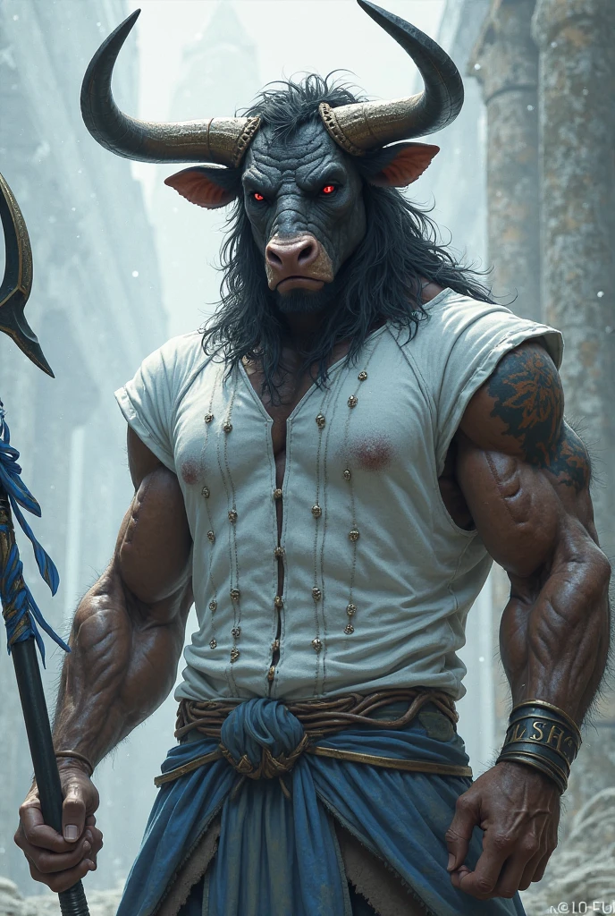 ebony male, bara, fur legs, fur, fur pants, goatlike legs, goatlike, satyr, horn, long black hair, detailed facial features, incredibly detailed, 8k, hyper realistic, cinematic lighting, moody atmosphere, dramatic chiaroscuro, oil painting, fantasy art, dark fantasy
