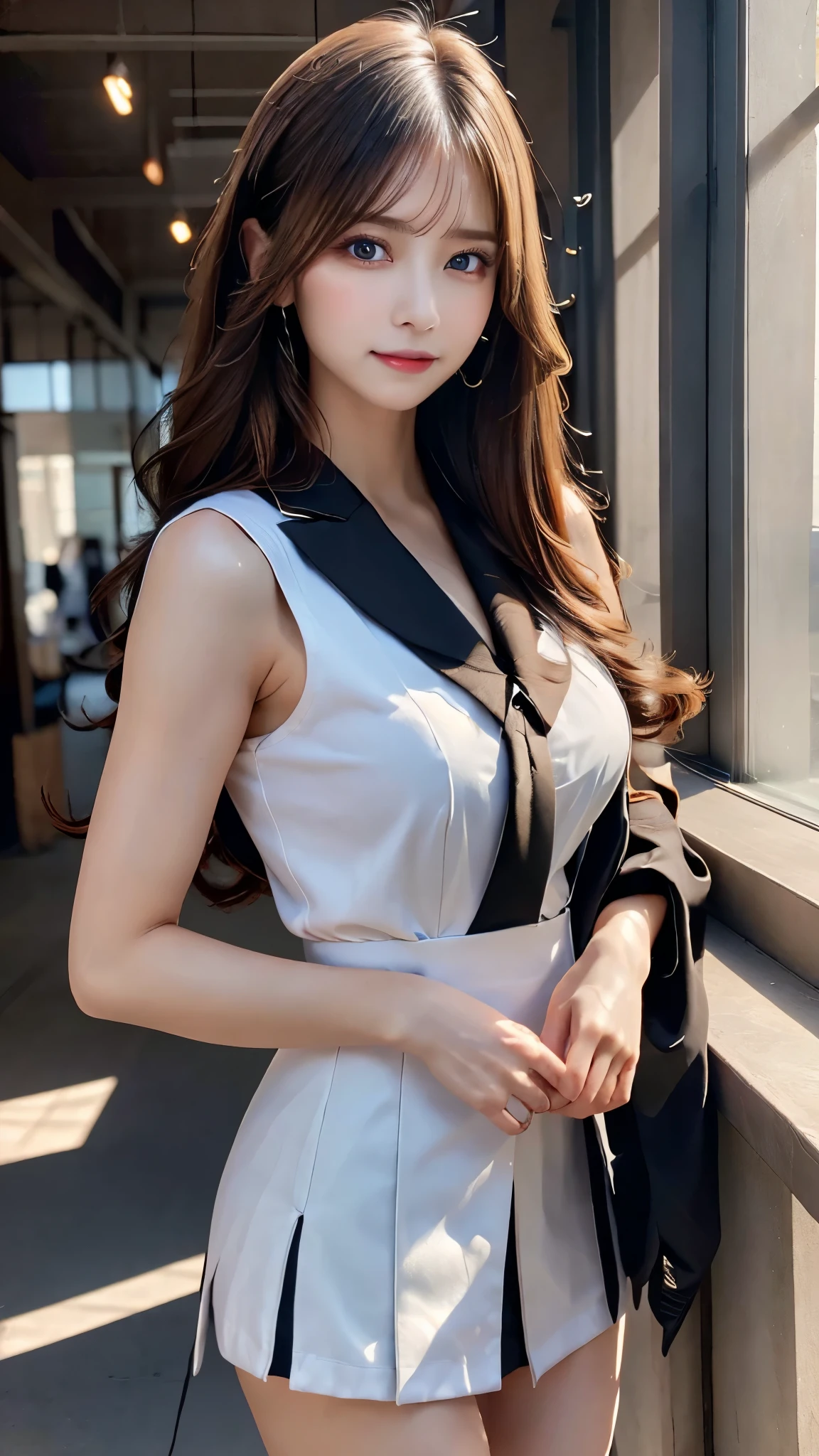 ((photorealistic)),((realistic)),((super high resolution)),((8K image)),( beautiful lighting arranged in an orderly manner),((Adult long hair:1.3)),((City Backgrounds:1.1)),((23 years old)),((Very beautiful and perfect body:1.2)),((A perfect and beautiful smile:1.3)),((detailed and beautiful skin)),((perfect and beautiful fingers:1.1)),((perfect anatomy:1.3)),((Beautiful E-cup breasts)),( beautiful waist),(big and toned hips),beautiful perfect face,A perfect and sharp gaze,( detailed and perfect big eyes),((office lady)),((Secretary style suit:1.3)),((miniskirt)),random pose