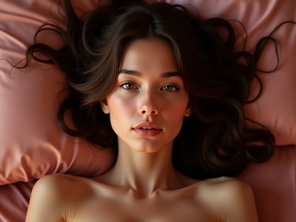 Naked woman lying down with her breasts out