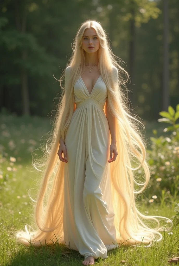 photo of a beautiful elvish woman with flowing white gown and very long hair, full body shot <lora:verylonghairv2:1.4>, hair on ground