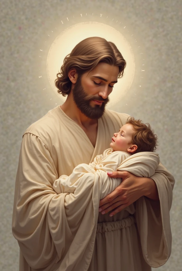 Jesus hugging a child from behind, logo-style image