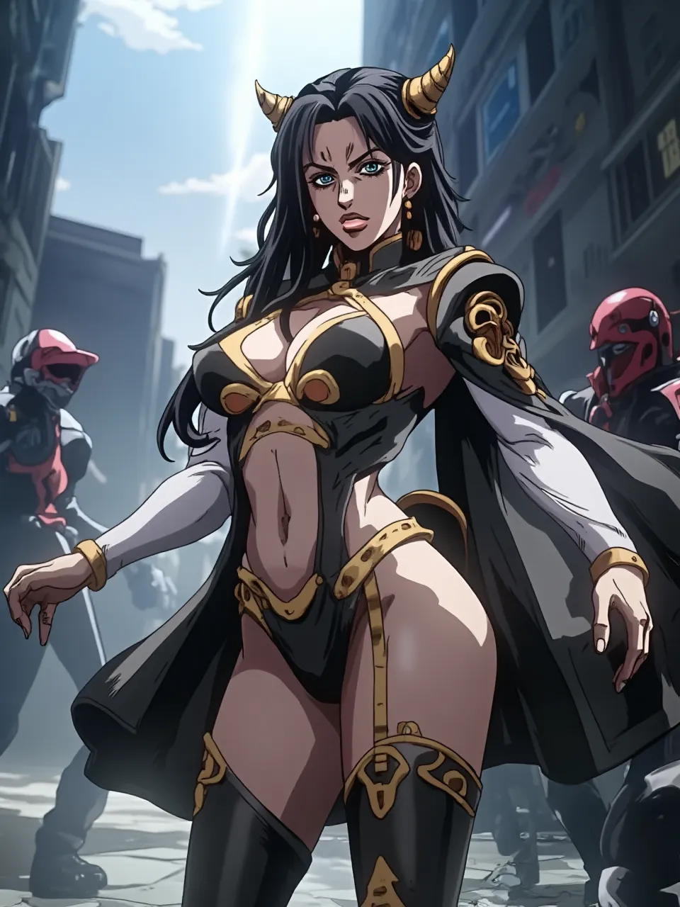 Traditional woman, evil look, empress of the universe. Purple and Blue Power!