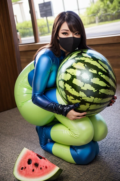 Aiki Enami hugging a giant gorilla, Medium brown hair, Big Tits, Big Ass, Japanese beauty, A large amount of green fluid coming out of the anus,