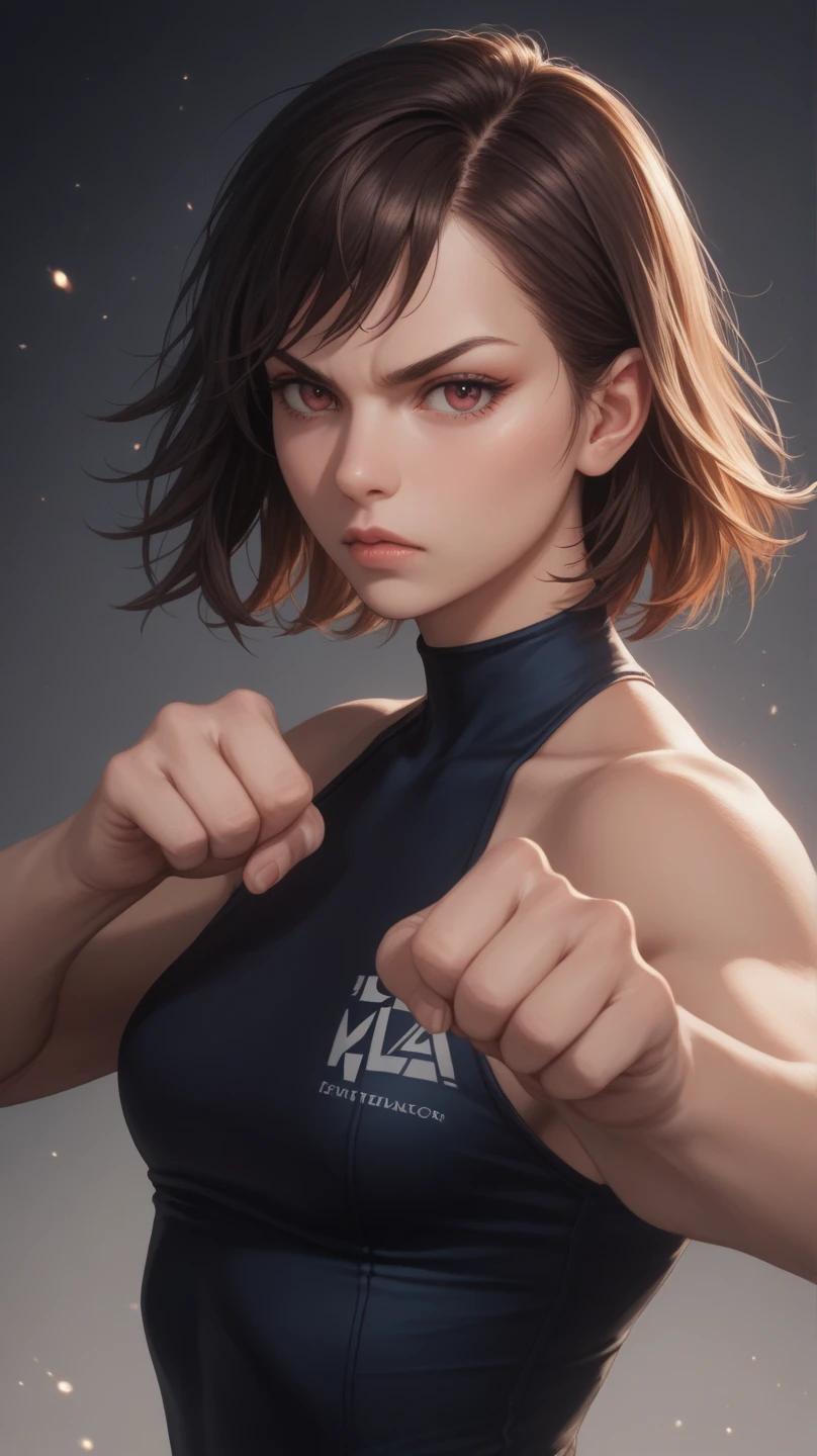 (original) , (very detailed wallpaper) , (best quality) , (masterpiece) , photographic reality, realistic, very detailed illustrations, (1 girl) , beautiful eyes, (delicate face) , perfect detail, (best lighting) , (super complex details) , 
 (boxing girl) , (aggressive punching) , sweat, heavy breathing, (oppressive attack) , (boxing ring) , athletic shorts, perfect detail, perfect fingers, perfect limbs, impact, (shiny skin) , abs, muscles, waistline,boxing shorts, fist fight, black hair, high ponytail, very long hair, 
4K unified, (super detailed CG: 1.2) , (8K: 1.2) , realistic, octane rendering