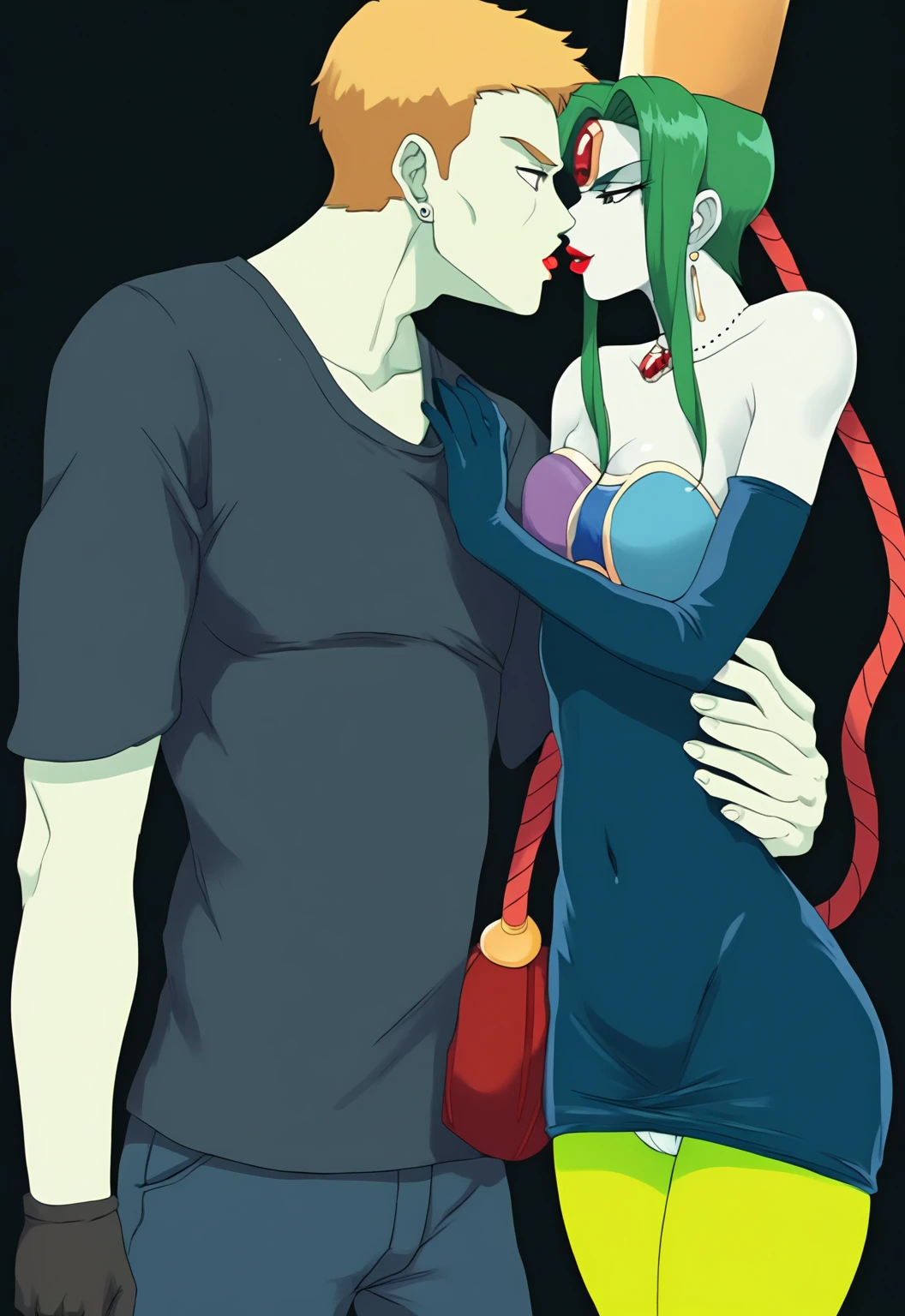 rating_explicit, gothic, woman, lilac hair, sidecut ponytail hair, red lipstick, ,long hair, in pool, naked, doggystyle sex, night background