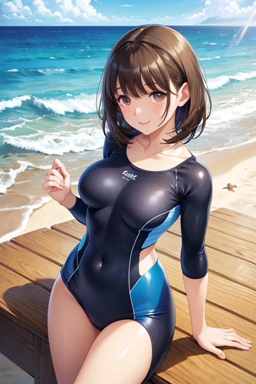 ((Lying on a rubber boat floating on the sea)), ((halterneck one-piece swimsuit)), ((The swimsuit glows fluorescent orange.)), skindentation, skinny, solo, 1 woman, Masterpiece, highest quality, highest quality, 16K, incredibly absurd, highly detailed, 2.5D, ai-generated, delicate and dynamic, very delicate facial expressions, delicate eye depiction, erotic, only sexy woman, ((A cute and kind face)), healthy figure, 25-year-old woman, bride, 160cm tall, medium firm swaying bust, (dark hair), black eye, blush, Sweat,Embarrassed,sexy, ((thin thighs)), (Erect nipples:0.6), ((shiny and lustrous)), facing straight at viewer, ((brown black skin)), ((Oily_skin)), sweaty skin, wet skin, (suntan), dutch angle, sexy pose, Dynamic poses, ((Summer Sea)), Strong sunlight, ((Lying)), Navel, ((On the open sea)),