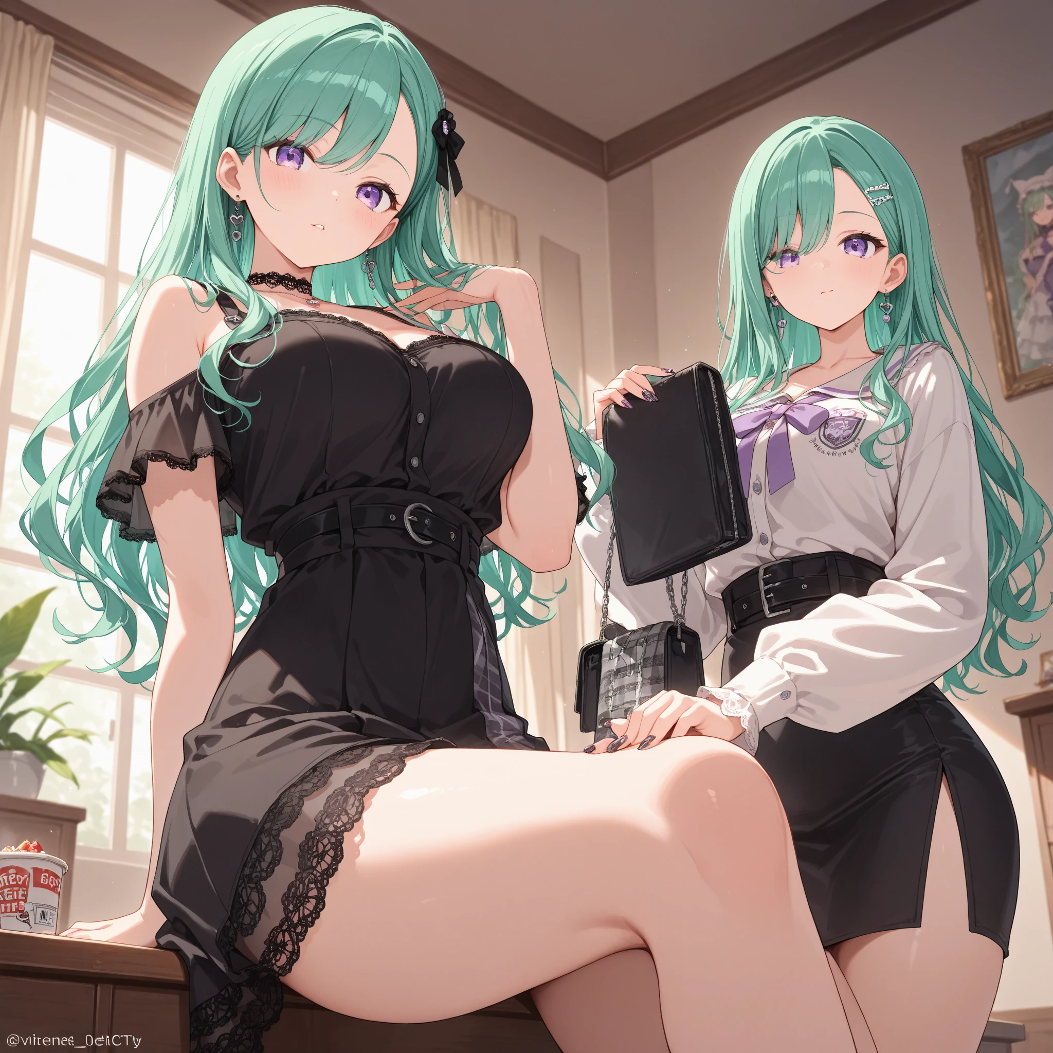 Tatsumaki, black dress, Stockings with a belt, bent over, perfect ass, thong