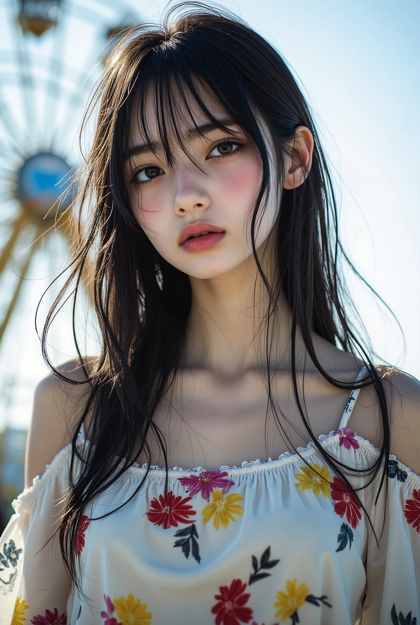 Araffe asian woman with long black hair and a white top - SeaArt AI
