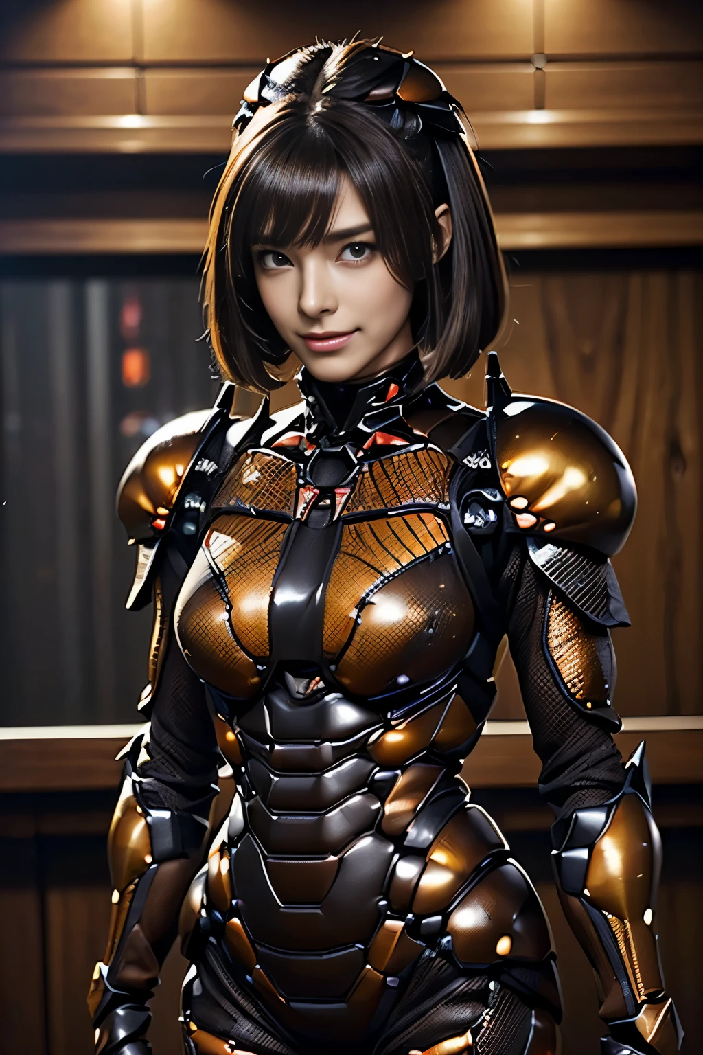 (high resolution,masterpiece,best quality,extremely detailed CG, anime, official art:1.4), realistic, photo, amazing fine details, all intricate, gloss and shiny,awesome many layers, 8k wall paper, 3d, sketch, kawaii, illustration,( solo:1.4), perfect female proportion,villainess, (fusion of dark brown cockroach and lady:1.4), (brown cockroach form lady:1.2), (brown cockroach lady:1.2), (fusion:1.2), (solo:1.4), (evil smile:1.2), muscular, abs, (cockroach brown exoskeleton bio insect suit:1.4), (cockroach brown exoskeleton bio insect armor:1.2), (brown transparency cockroach wing:1.4), (brown cockroach antennae:1.3),
