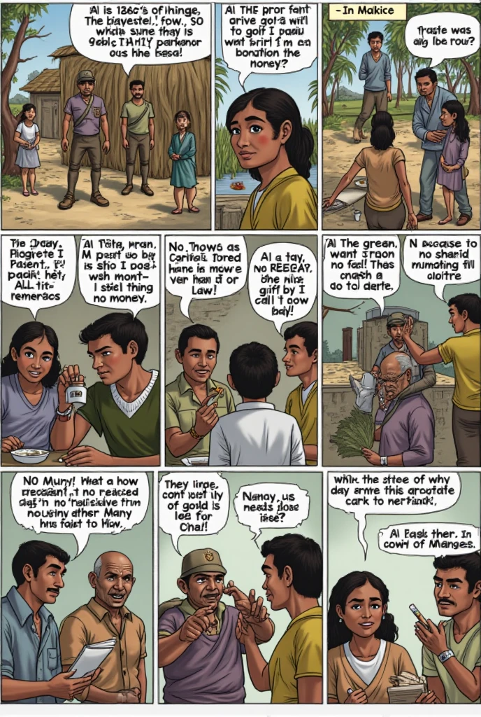 The farmer sits with his family around a small table, planning their future. He holds a small pouch of seeds, symbolizing hope and the decision to invest in better farming techniques.
Description: The family looks determined, with the father explaining his plan. The setting is humble, with simple household items, but their faces show resolve.
Preparing the Land