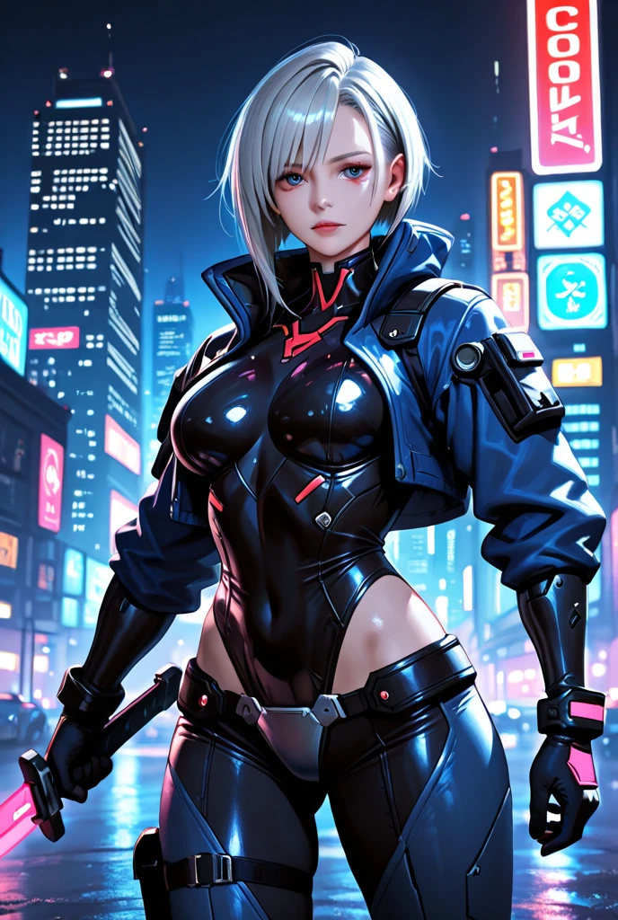 (Photorealistic:1.8, highest quality:1.8,8K masterpiece:1.8,High resolution,Mastepiece:1.8,RAW Photos,Cinematic lighting),No split screen、Highway at night、 (A beautiful female executive fighting evil)、choker、Tight bodysuit、Red Eye Mask、Wide open chest、Body painting、Fishnet tights、Knee-high boots、
Beautiful ass、Beautiful thighs、Beautiful breasts、chest emphasis、Nipples visible through clothing、Plump nipples、cameltoe、correct2Benzu、A rich expression、fearless smile、Appealing gaze、
(Beautiful, shining red, blue, white, black and silver hair:1.5)