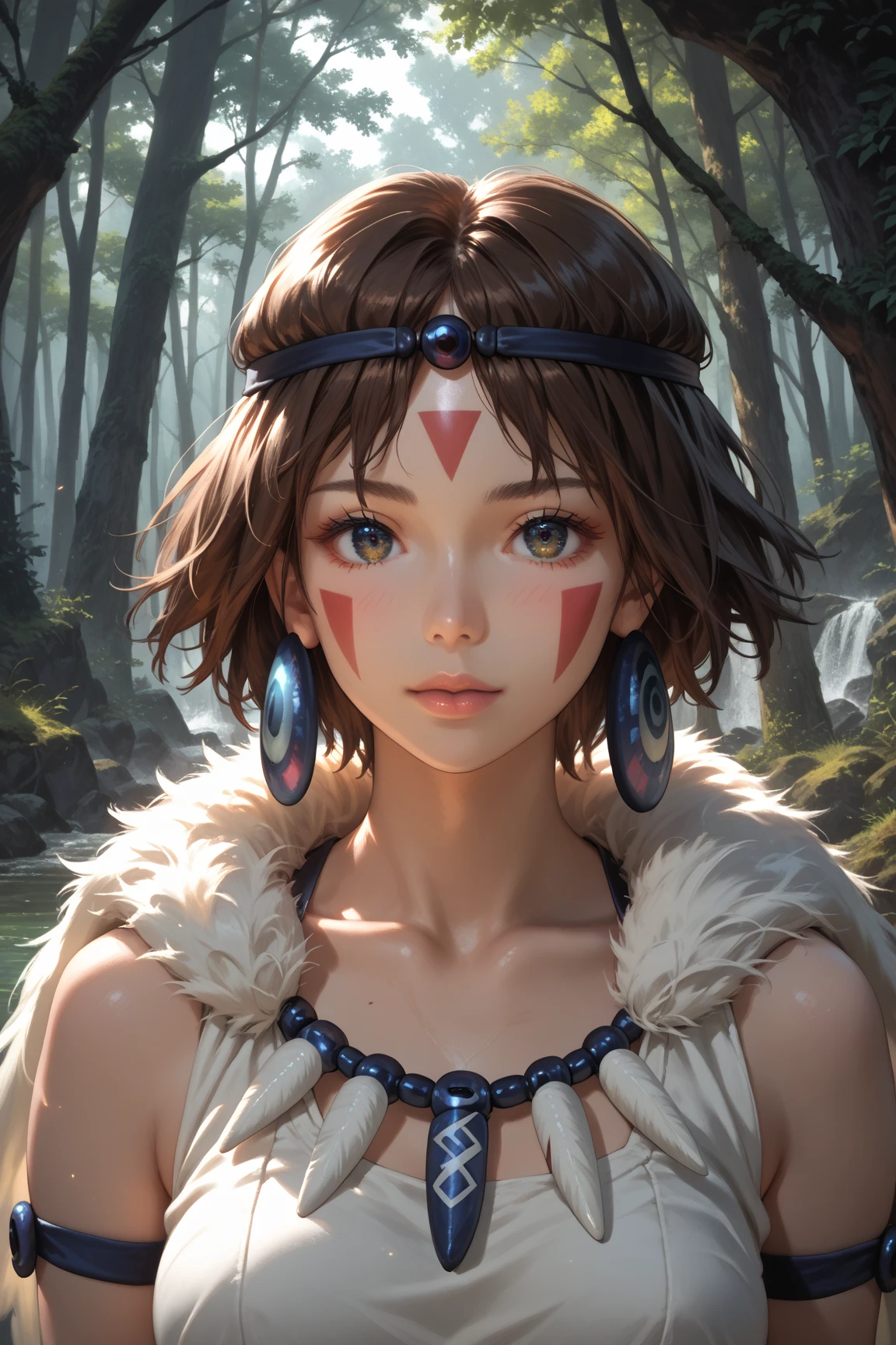 Best quality, masterpiece, ultra high res, raw photo, beautiful and aesthetic,deep shadow, dark theme,(photorealistic:1.4),
1girl, solo, beautiful princessmononoke in jungle with a giant grey wolves,
Graceful poise, evocative atmosphere, magnetic presence, refined seduction, captivating mystique,
Intricate zentangle patterns, a single female figure, astonishing level of detail, generously endowed, portrait composition, striking perspective, a chaotic masterpiece, gracefully poised, inspired by brutalist architecture, vibrant color palette, undertones,