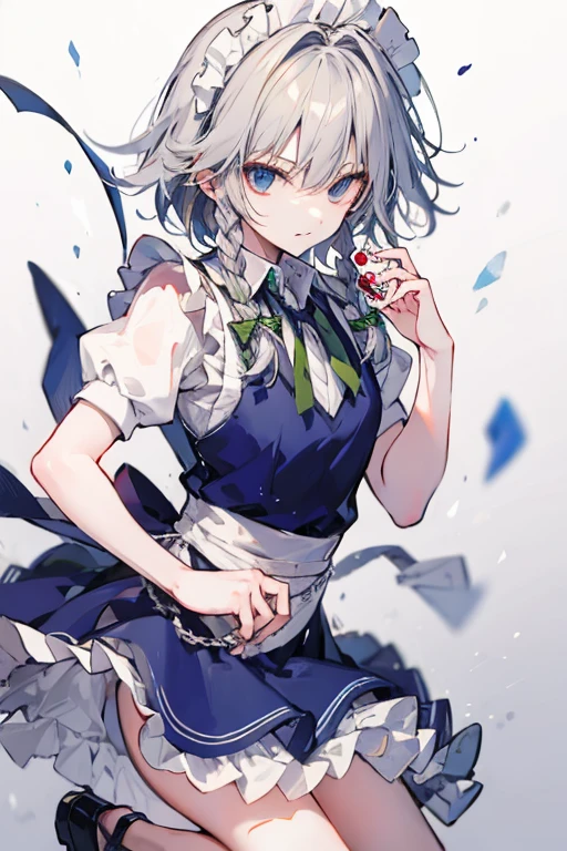 masterpiece, Cirno, Blue Hair, blue eyes, Blue ribbon, short hair, Hair Ribbon, Fairy Wings, Crystal Wing, bangs, White collared shirt, Puff short sleeves, Blue clothes, Apron dress, Red ribbon, Neck ribbon, Wings of Ice, skirt,Tucked up,Panties,blush,nsfw