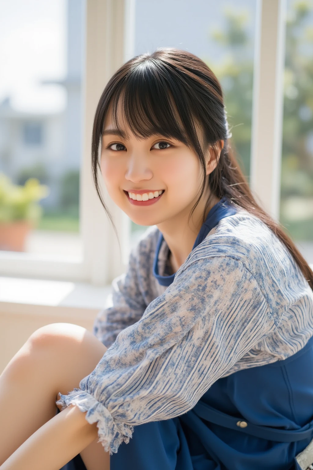 Beautiful girl wearing a summer dress、14years、japanes、(heavy wind)、wistfulness、Black hair straight long hair、With bangs、lose consciousness and lie on your back、A look of relief、sandal、sole of feet、