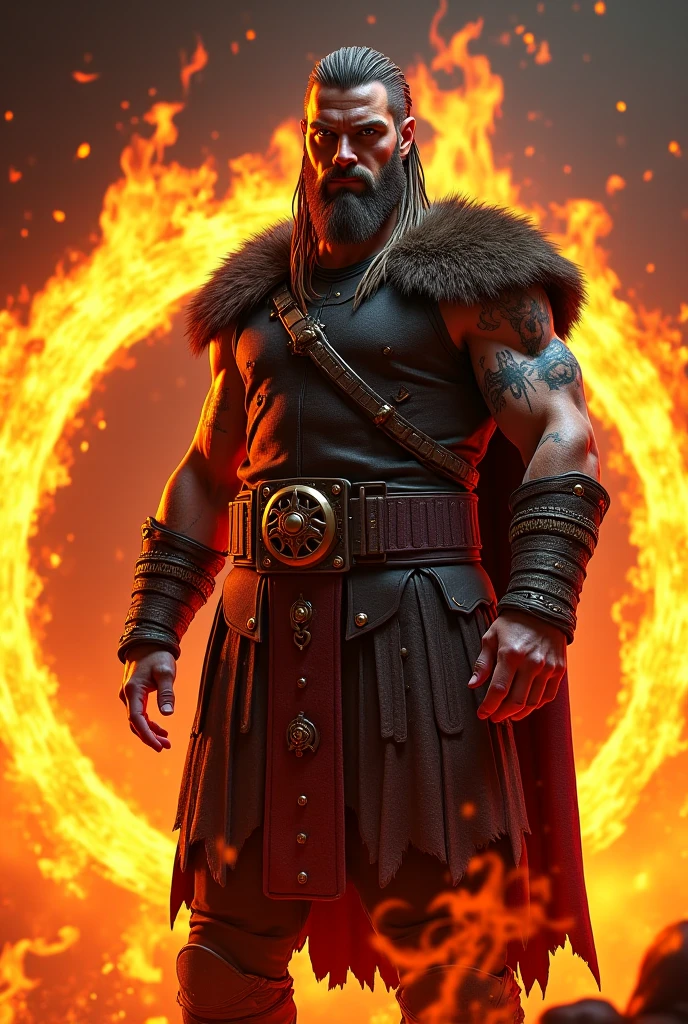 Dark background, (medium shot:1.4) of a guy, 30 years, IGPPV01:1.4, chest, full face, viking warrior, god, thunder god, with a Mjolnir hammer in hand, tattooed, fur clothes, Strong, looking a viewer, shelmet, Scars, Dirty, rain, thunder, storm, lightning, at the Asgard, On the front of the burning village, Photorealistic, Masterpiece, HDR, RAW photo, higly detailed, 8K resolution, cinematic lightning, dramatic light, rim light