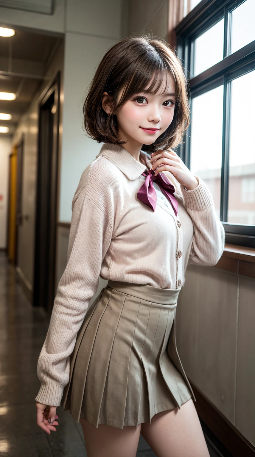 masterpiece, best quality, ultra quality, high quality, realistic, photo realistic, warm lighting,natural lighting,cinematic lighting,RAW photo, hyper detailed, intricate detailed, perfect anatomy, Fujifilm XT3,1girl,Japanese,(slender abs:1.3), hairy pussy,camel toe, Black very short bowl cut hair with blunt bangs, (from front:1.1),(look at camera:1.1),smile,(blushing:1.3),teary eyes,(standing:1.2),bedroom,(mideum shot),(Glasses),(smile),(no bra,braless:1.3),(wearing collared white blouse:1.3),(wearing striped panty:1.3),(wearing tartan check skirt:1.3),braless,