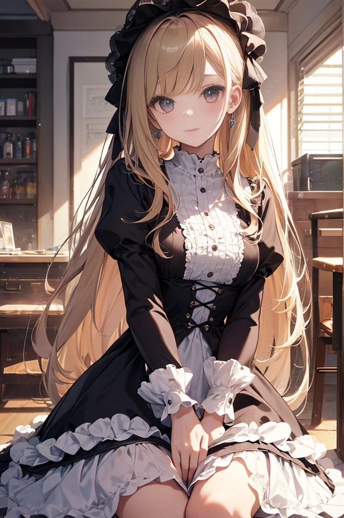 (masterpiece),(Highest quality)、Super Detail、super high resolution、16k、 one pretty girl、nffsw、ta、Looks like she's about 15、delicate facial features、((beautifully drawn dark brown hair))、 Romantic Long Hair 、twin tails、(big eyes、Light Brown Eyes)、 (((ruffled maid clothes))、((Fluffy Ruffled Mini Skirt))、((Pure White Silk Panties)))、 cover、embarrassed face、((big breasts))、