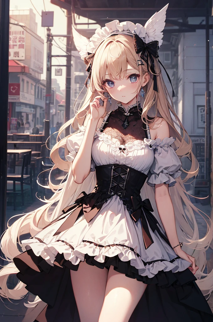 (masterpiece),(Highest quality)、Super Detail、super high resolution、16k、 one pretty girl、nffsw、ta、Looks like she's about 15、delicate facial features、((beautifully drawn dark brown hair))、Delicate and beautiful short hair、(big eyes、Light Brown Eyes)、 (((ruffled maid clothes))、((Fluffy Ruffled Mini Skirt))、((Pure White Silk Panties)))、 cover、embarrassed face、((big breasts))、