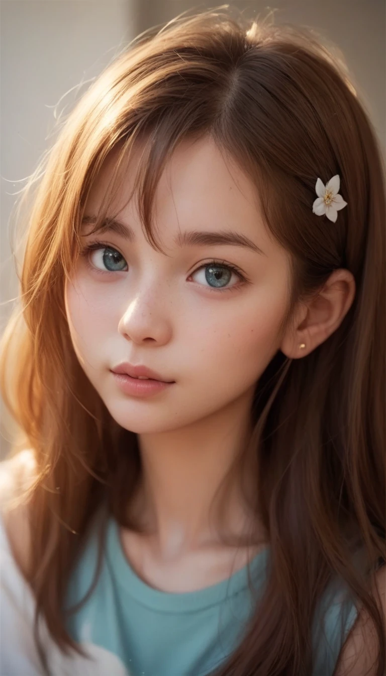 Smiling redhead girl, green eyes, very cute, baby face