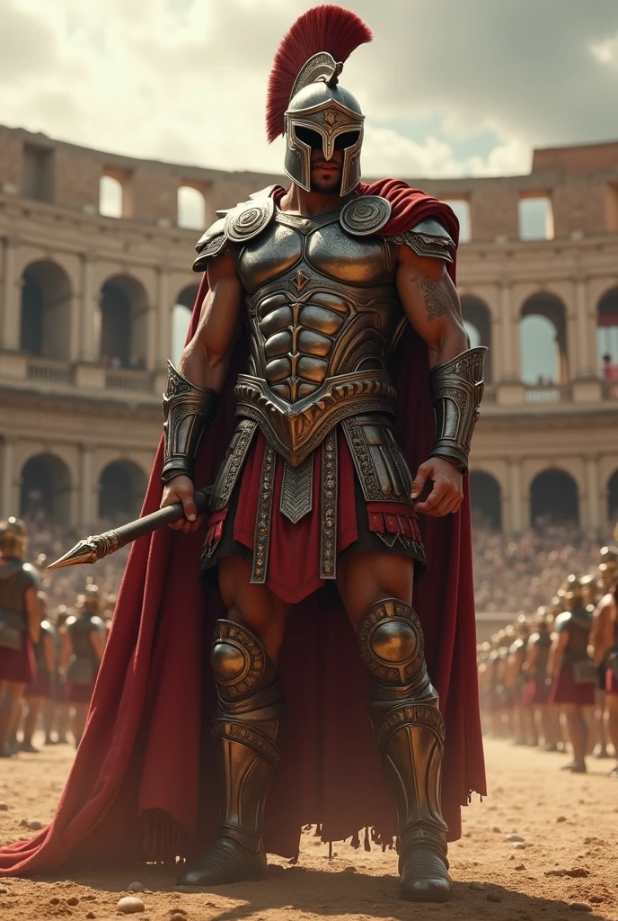 ChatGPT

Você disse:
Crie um prompt para criação de uma imagem foto realista de um gladiador em uma batalha sanguinária no Coliseu
O ChatGPT disse:
ChatGPT
Here’s a prompt to generate a photorealistic image:

"A fierce gladiator, muscular and battle-hardened, engaged in a brutal fight inside the ancient Roman Colosseum. The scene is intense, with dust rising from the ground, the sun casting harsh shadows, and the crowd roaring in the background. The gladiator wields a blood-stained sword, his armor dented and his face determined, while blood splatters around him from a recent strike. The surrounding arena is filled with other warriors locked in combat, and the atmosphere is charged with tension and the raw energy of survival. The Colosseum’s stone arches and tiered seating provide a dramatic backdrop, emphasizing the grandeur and peril of the scene."

This should create a vivid, intense image that captures the essence of a gladiatorial battle.