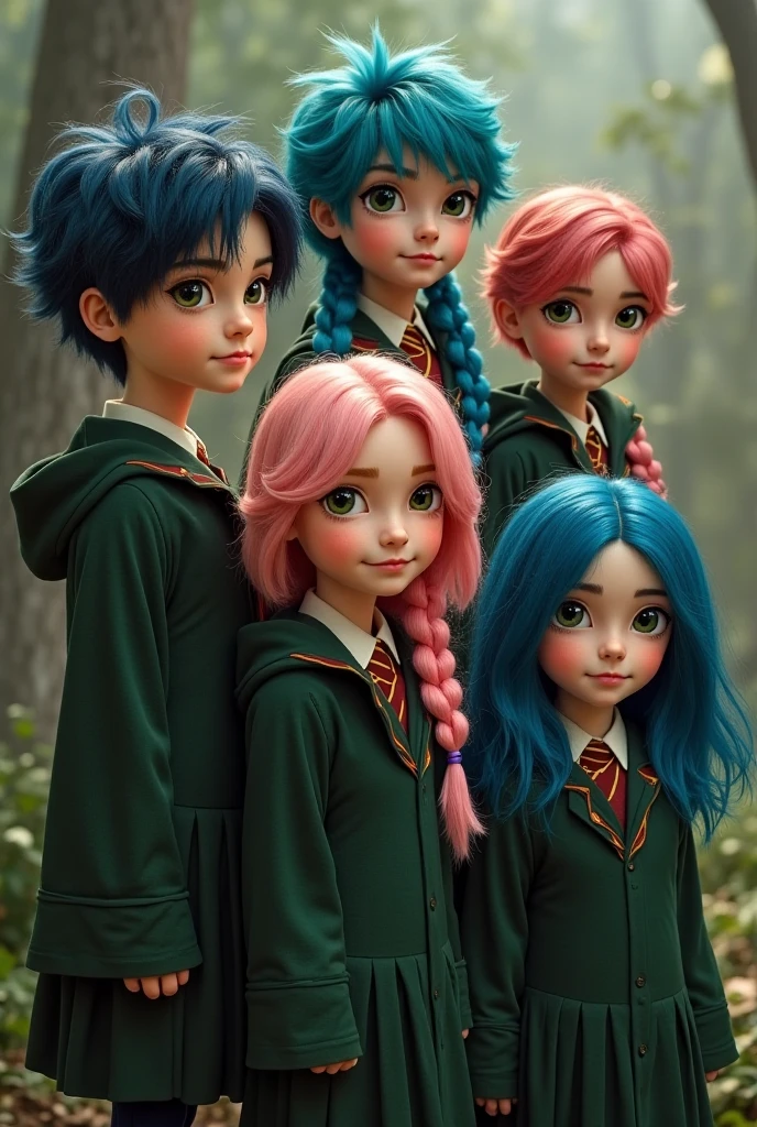3 girlsRussian children with 10 years old, WITH LONG STRAIGHT HAIR, PORTRAIT STYLE, a closeup with green hair and a black shirt, green hair, bright green hair, green wavy hair, dark green hair, short green hair, green mane, green and black hair, long green hair, disheveled short green hair, dyed hair, green highlights, dyed hair, flowing green hair, green and purple hair, short green bobcut