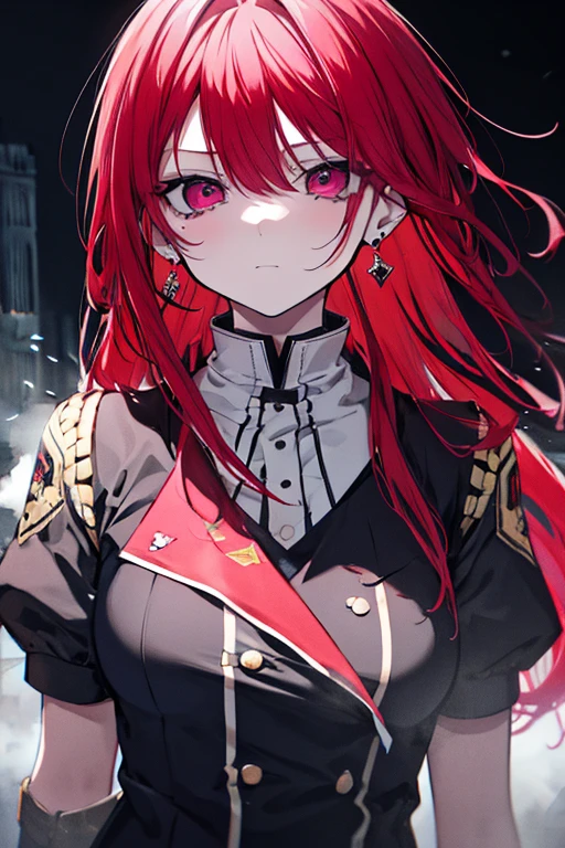 Solo,high high quality,Rose red hair,Dark green pupils,high qulity,mid hair,Sexy clothes,Split clothes,The cleavage protrudes,Attention to facial details,head portrait