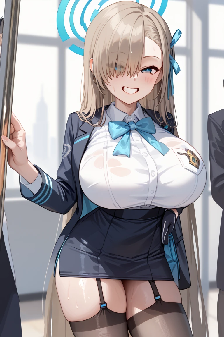 Busty girl with a girl's face in an apron