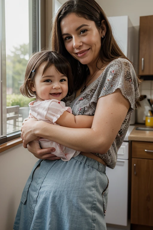 A cadre mother aged 40 years,short hair holding a toddler's weighing device