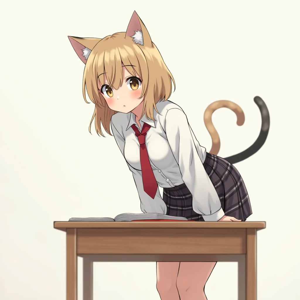 anime girl with a cat tail and black pants, thick tail, thick fluffy tail, (sfv) safe to work, with tail, Fluffy tail, long elegant tail behind, Tail, From cryptid academia, bushy tail, Furry tail, lit from behind, commission for high resolution, POV furry art, Bending over, anya from spy x family, Fox tail