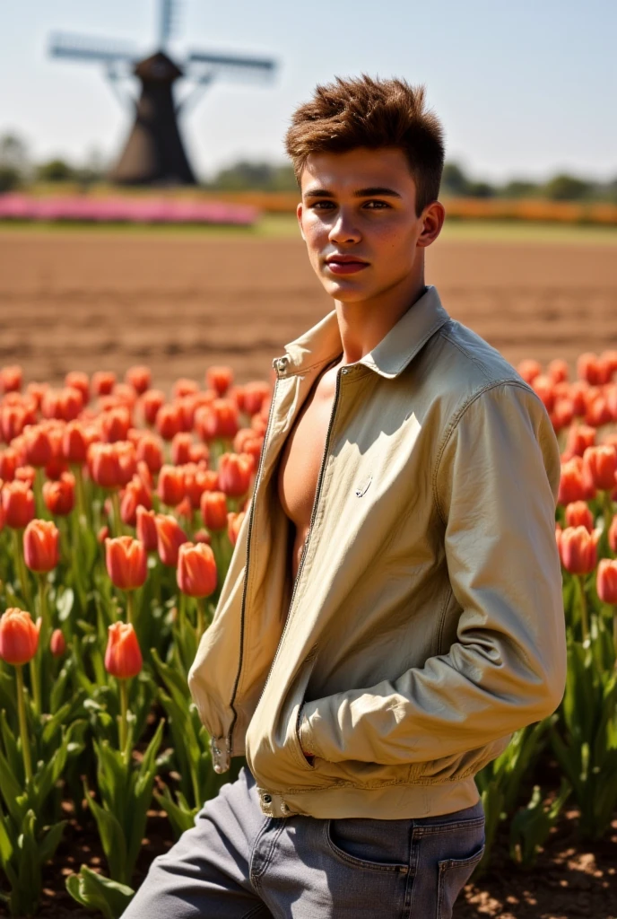 Young cute and handsome skinny face white beautiful soft skin shirtless big penis naked in an orange garden in a basket cute butt