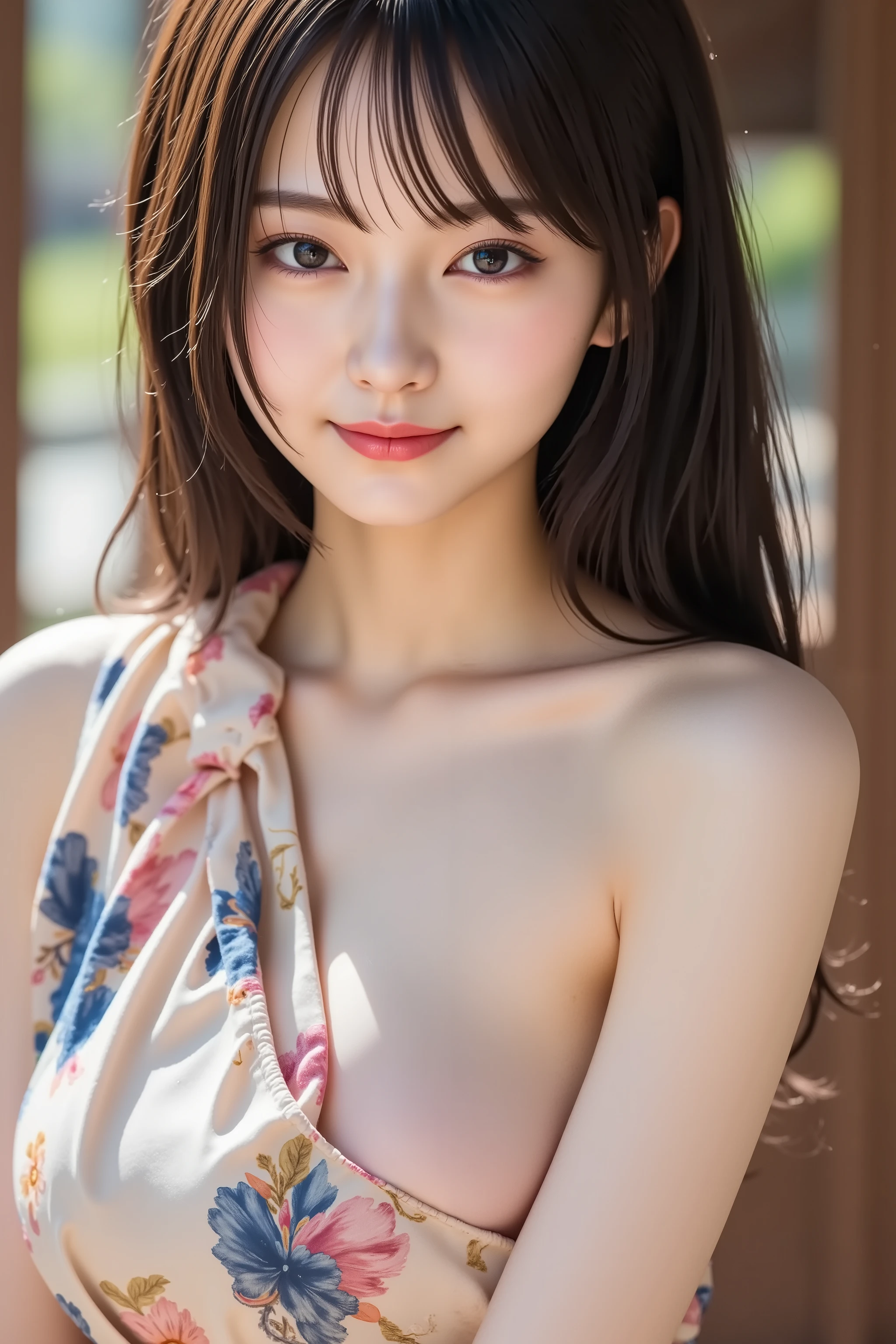 with the face positioned accurately in the center of the image, Upper chest, fine, clean skin、head is fully reflected with tight tension, face is clearly visible as a full body shot, one-shoulder colorful dress, night background、long black hair around my chest, Bangs, smile, young and cute Japanese face, Official Art, high image quality CG Unity 8k wallpaper, Ultra high image quality, very detailed, high image quality, Filmgrain, Lens Flare Glow, top quality, 8k, as a portrait shoot, 8k, viewer, masterpiece, top quality, very detailed, it's cute, sexy, very detailedな, Detailed Features , beautiful, beautiful Japanese woman, Women's 1, Tight chest